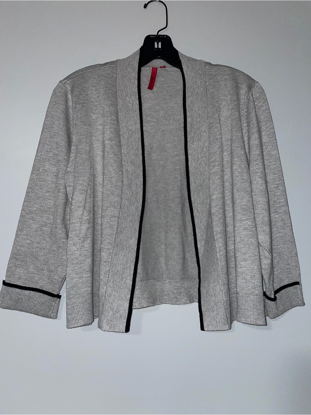 🩶Love Scarlett Light Gray Open-Front Cardigan with Black Trim